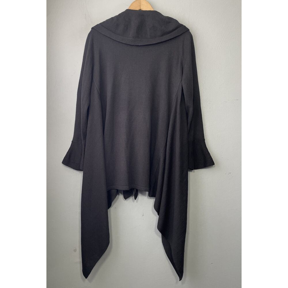 Hot In Hollywood Waterfall Cardigan Size M Black Drape Sweater Ruffled Witchy - Picture 6 of 11